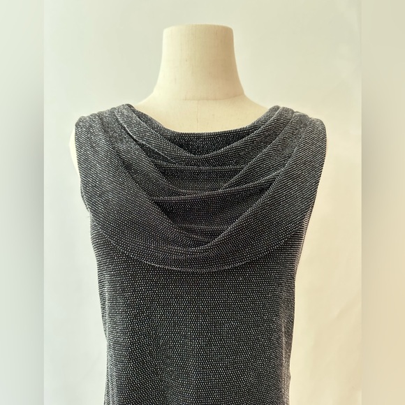 Xscape By Lawrence Kurtz Draped Metallic Silver Black Top - Picture 9 of 9